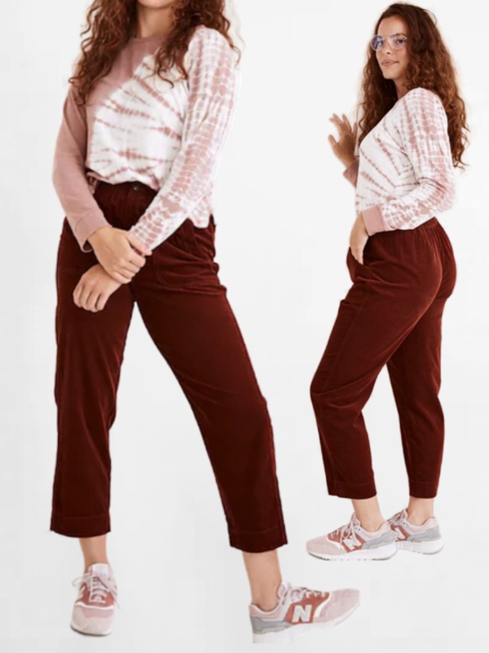 Madewell Curvy Tapered Huston Pull-On Crop Pants Corduroy in Rusted Burgundy